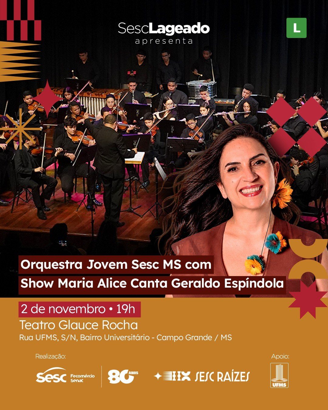Flyer: Orquestra Jovem Sesc MS com Show Maria Alice Canta Geraldo Espíndola