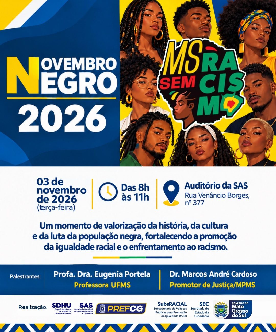 Flyer: Abertura do Novembro Negro 2026 | MS Sem Racismo